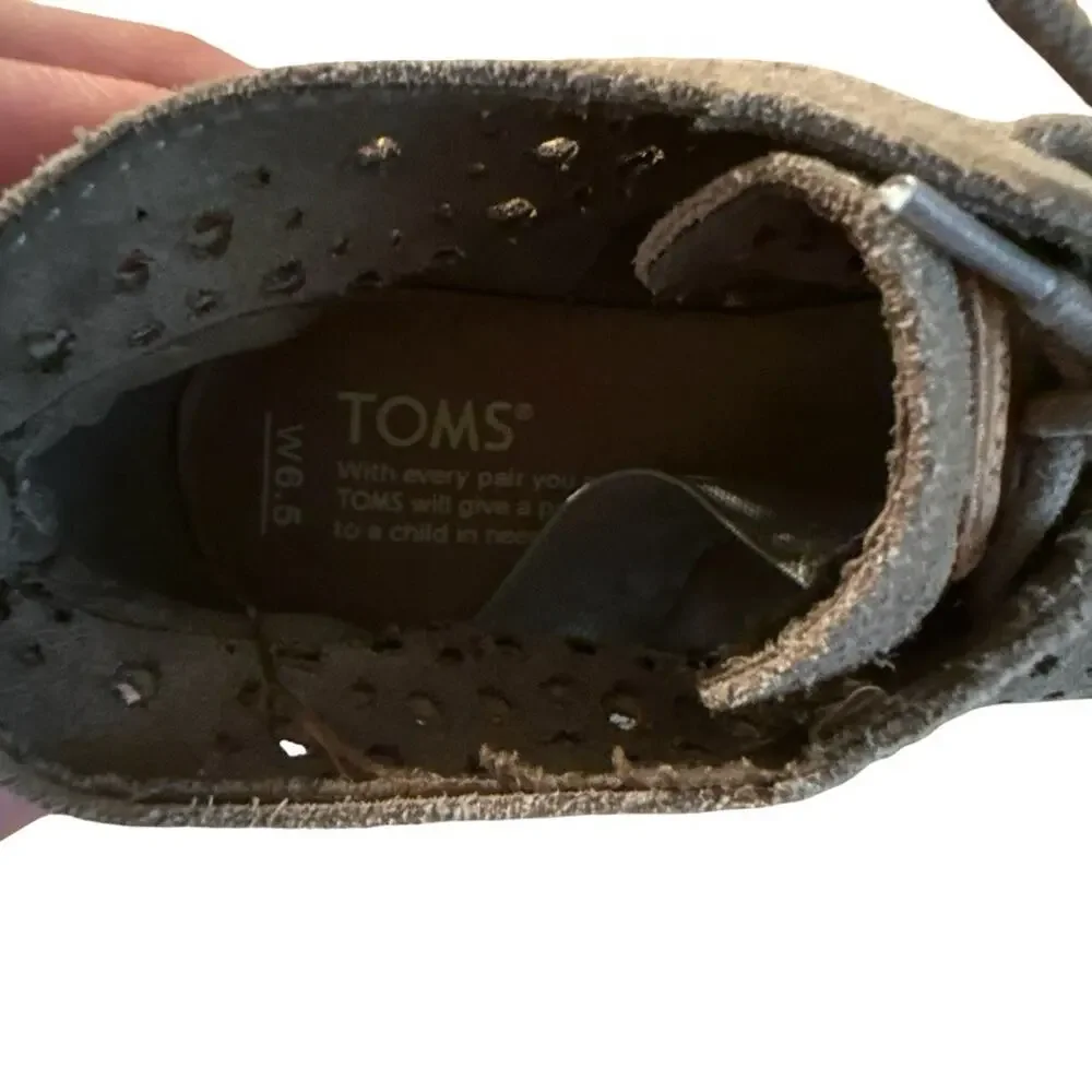 Toms Suede Leather Laser Cut Out Espadrille Wedge Ankle Booties Shoes sz 6.5